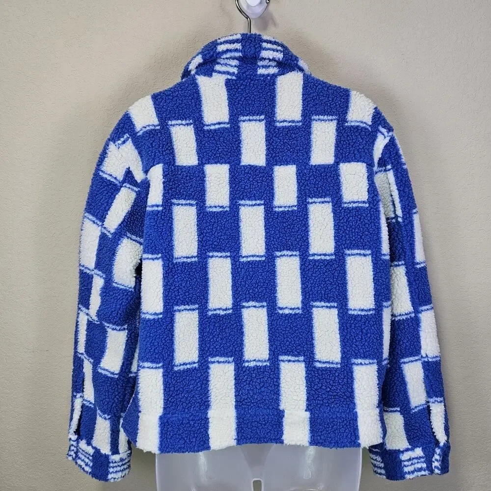 Mother Revolve Kickstand Jacket S Ice Cube Sherpa Coat Checkered Blue White Cozy - Picture 5 of 16